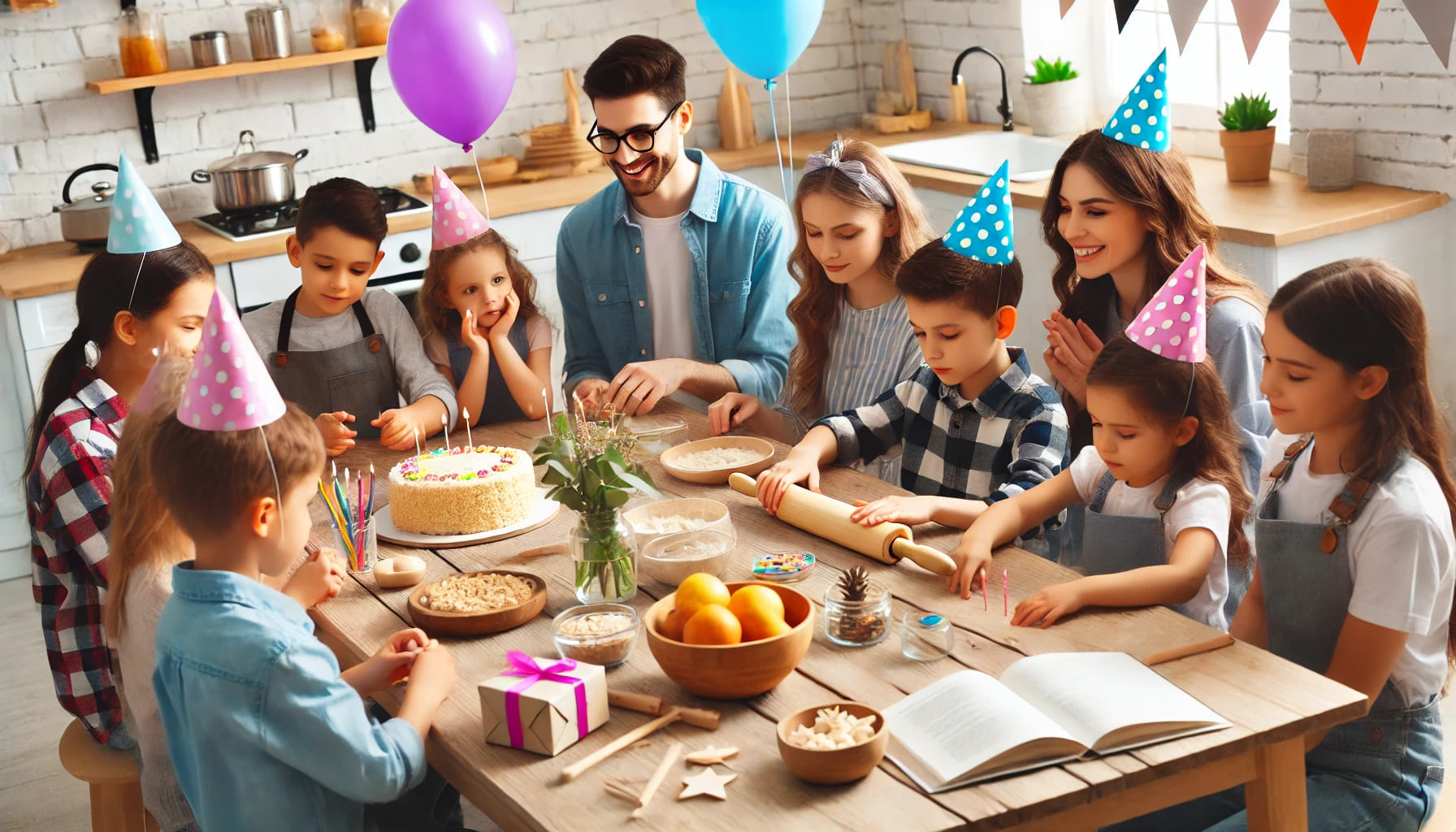 A birthday party with guests participating in interactive activities like cooking or craft classes