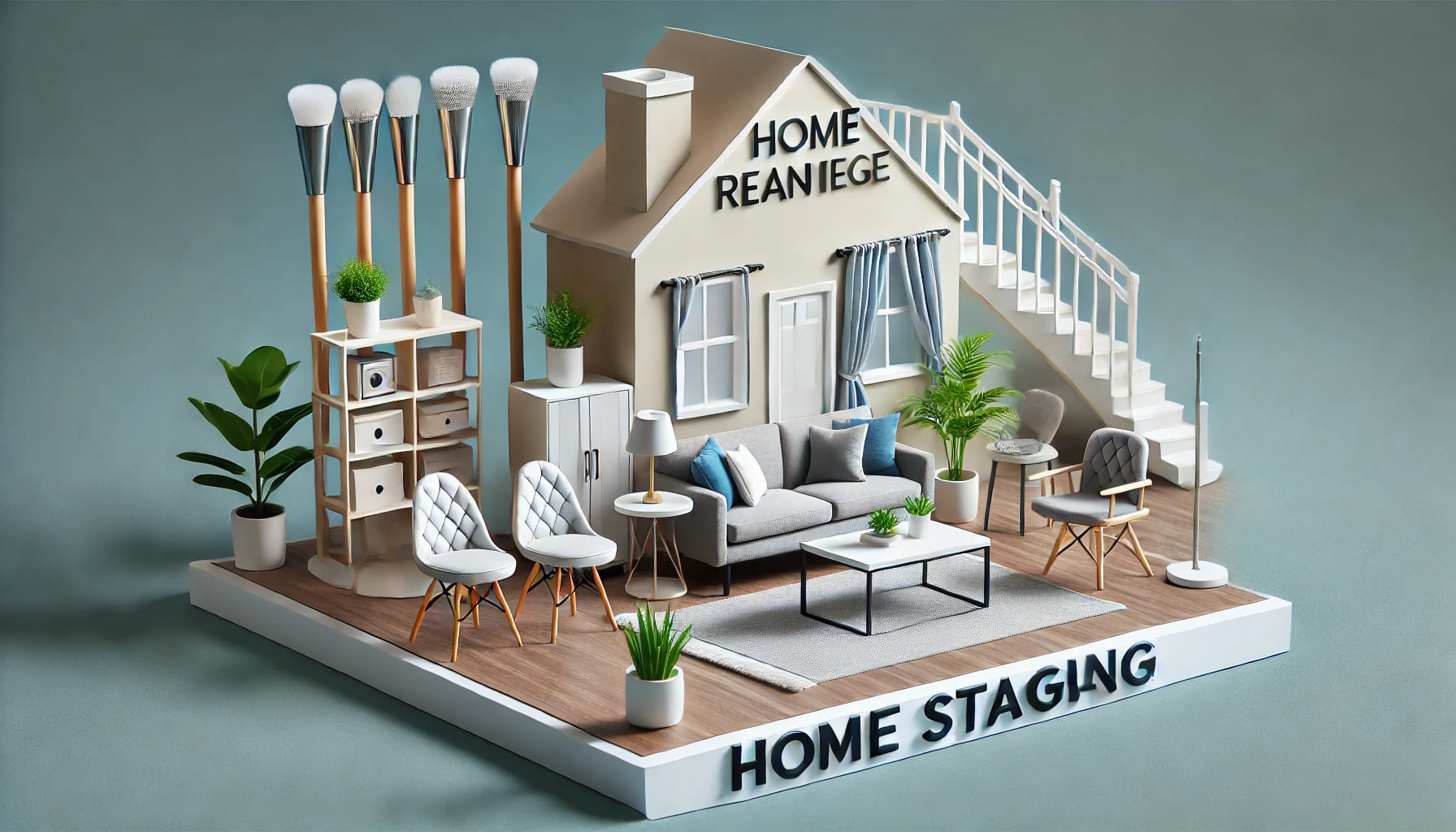 11 A home staging setup using rental furniture, with stylish and modern pieces arranged to make the property more appealing to potential buyers. The imag