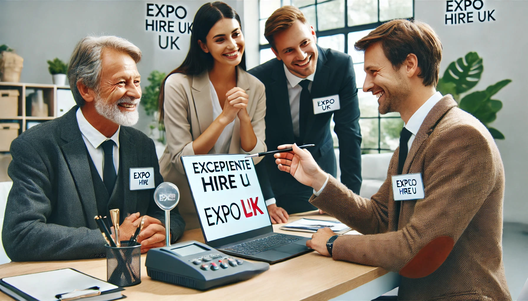 An event organiser assisting clients, highlighting exceptional customer service from Expo Hire UK, showcasing the friendly and knowledgeable support p