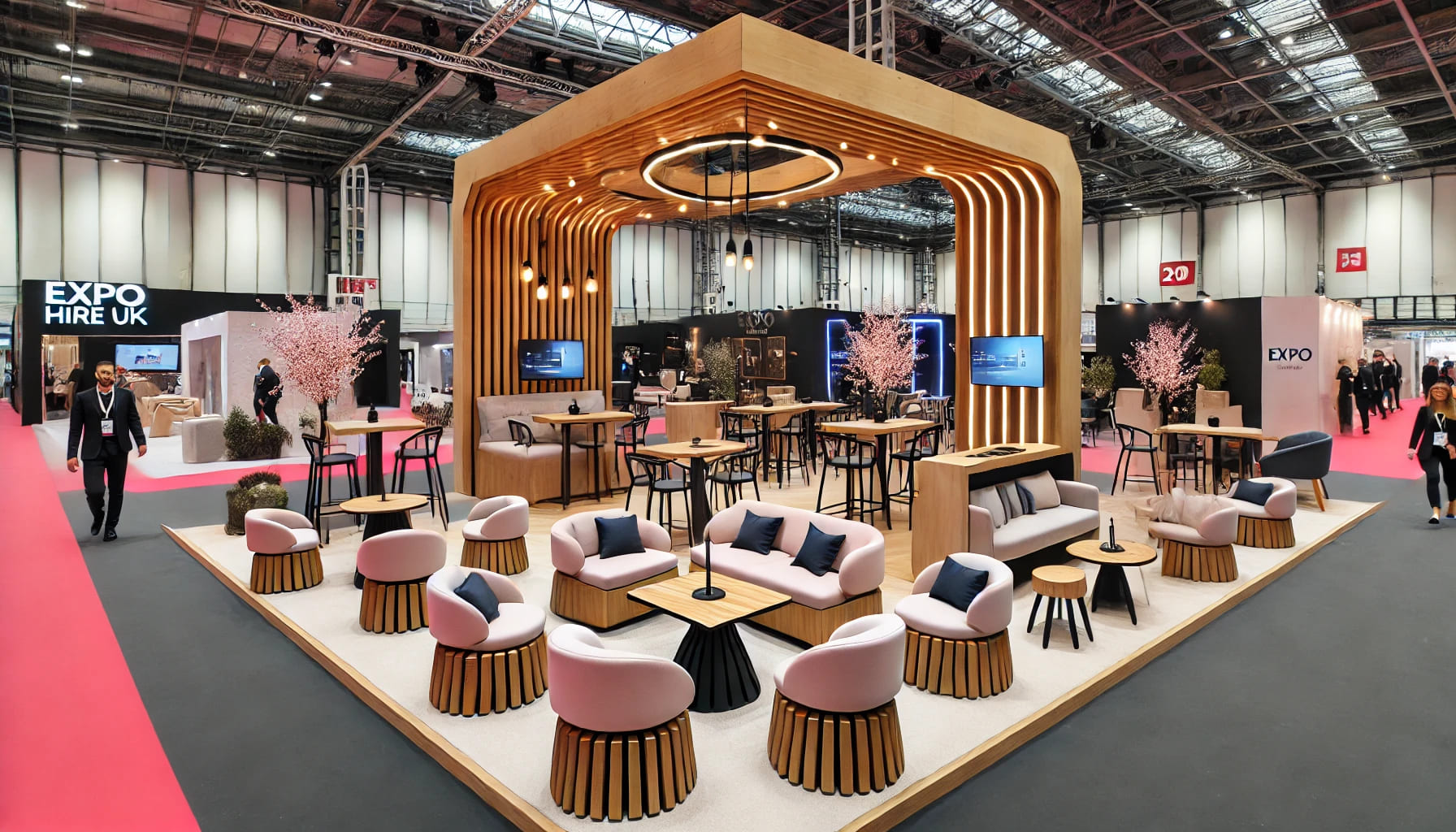 A custom-designed event setup with unique furniture arrangements tailored for a specific event, demonstrating the flexibility and personalised service