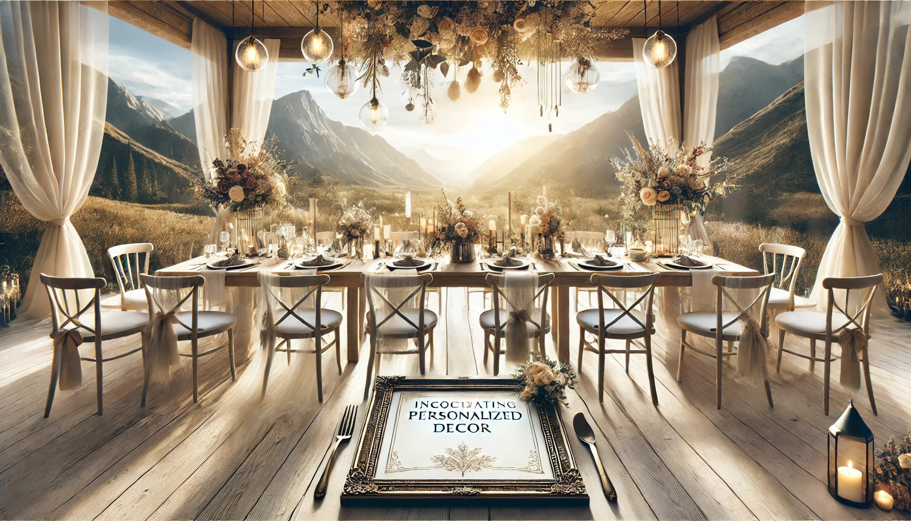 A realistic landscape-oriented image for the heading 'Incorporating Personalized Decor' in an article titled 'A Complete Guide to Wedding Table and Ch