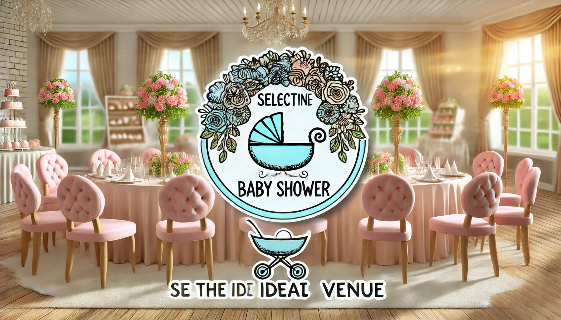 A beautifully decorated venue with tables and chairs set up for a baby shower, symbolizing selecting the ideal venue for your baby shower