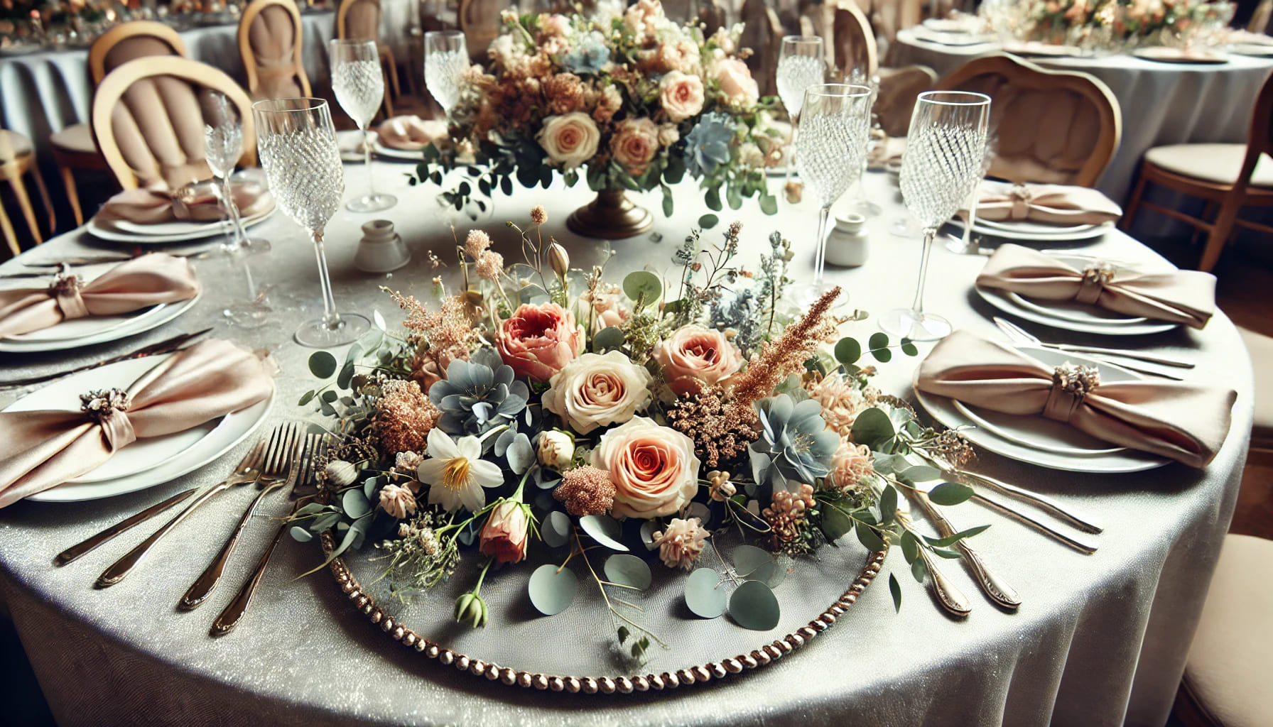 A beautifully arranged event table with linen, showing the importance of table linen hire for enhancing event aesthetics