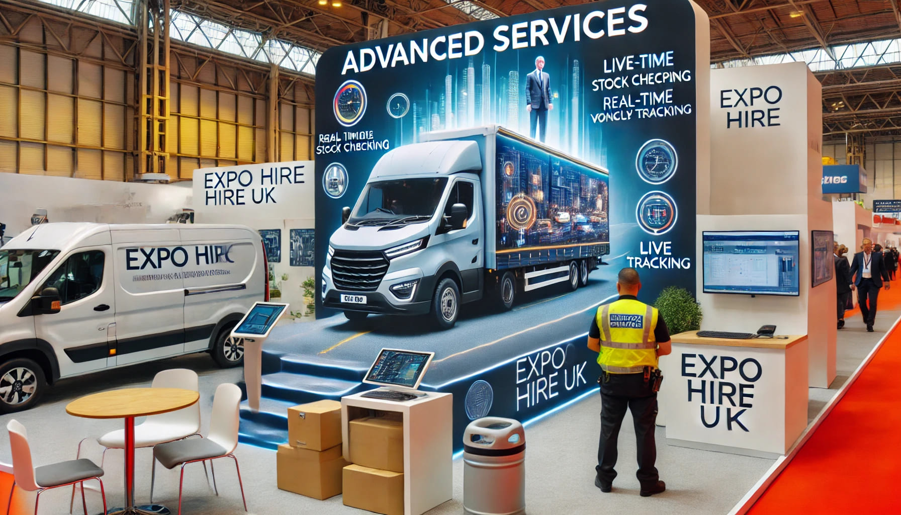 A behind-the-scenes look at advanced services for event planning, featuring real-time stock checking and live vehicle tracking, showcasing the advance