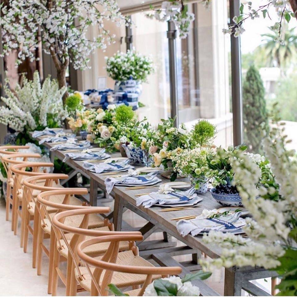 A decorated event with lots of natural element in the background